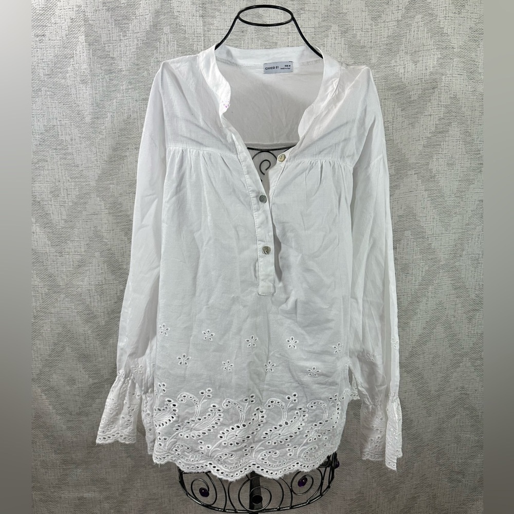 Civico 51 eyelet long sleeve white blouse size M